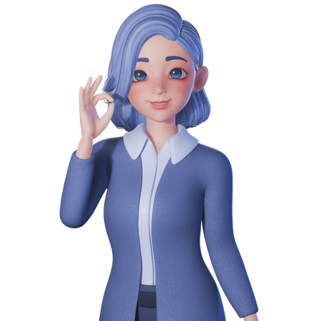 Female Teacher Showing Ok Sign With Left Hand  3D Illustration