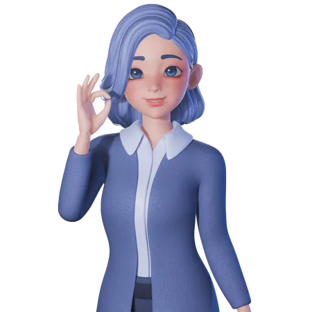 Female Teacher Showing Ok Sign With Left Hand  3D Illustration