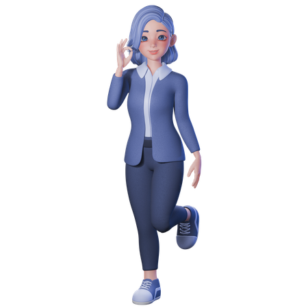 Female Teacher Showing Ok Sign With Left Hand  3D Illustration