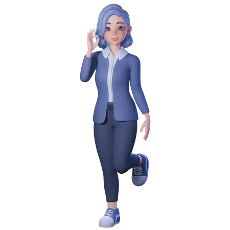 Female Teacher Showing Ok Sign With Left Hand  3D Illustration