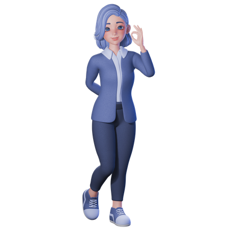 Female Teacher Showing Ok Sign With Right Hand  3D Illustration
