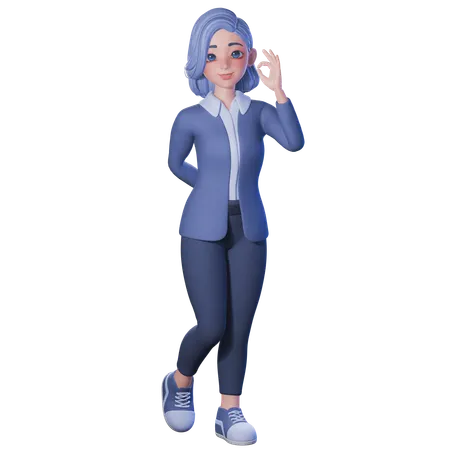 Female Teacher Showing Ok Sign With Right Hand  3D Illustration