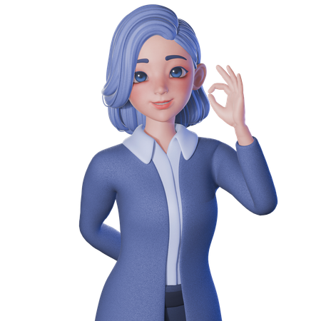 Female Teacher Showing Ok Sign With Right Hand  3D Illustration