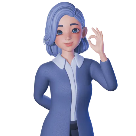 Female Teacher Showing Ok Sign With Right Hand  3D Illustration