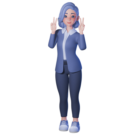 Female Teacher Showing Peace Sign With Both Hands  3D Illustration