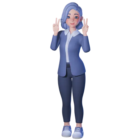 Female Teacher Showing Peace Sign With Both Hands  3D Illustration