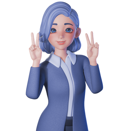 Female Teacher Showing Peace Sign With Both Hands  3D Illustration