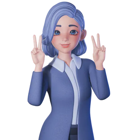 Female Teacher Showing Peace Sign With Both Hands  3D Illustration