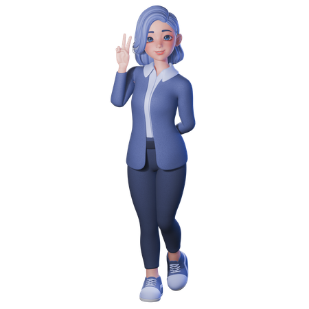 Female Teacher Showing Peace Sign With Left Hand  3D Illustration