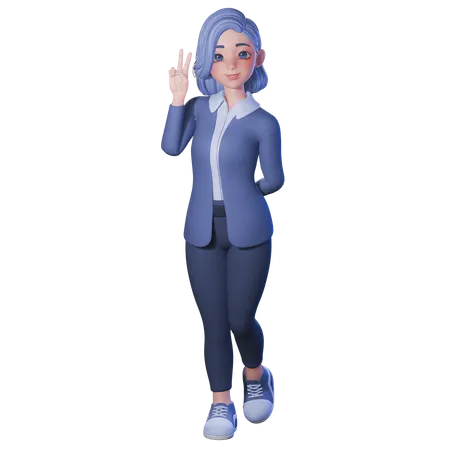Female Teacher Showing Peace Sign With Left Hand  3D Illustration