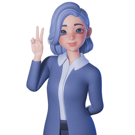 Female Teacher Showing Peace Sign With Left Hand  3D Illustration