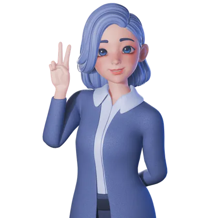 Female Teacher Showing Peace Sign With Left Hand  3D Illustration