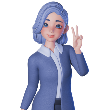 Female Teacher Showing Peace Sign With Right Hand  3D Illustration