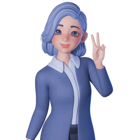 Female Teacher Showing Peace Sign With Right Hand  3D Illustration