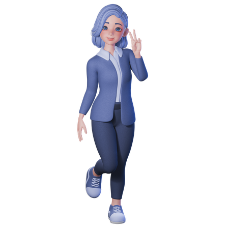 Female Teacher Showing Peace Sign With Right Hand  3D Illustration