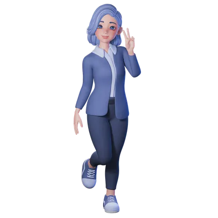 Female Teacher Showing Peace Sign With Right Hand  3D Illustration