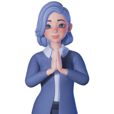 Female Teacher Showing Praying Gesture  3D Illustration