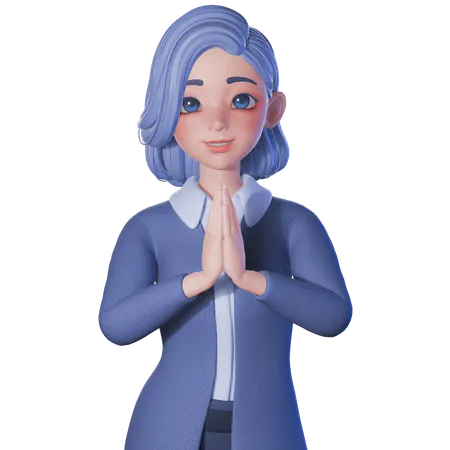 Female Teacher Showing Praying Gesture  3D Illustration