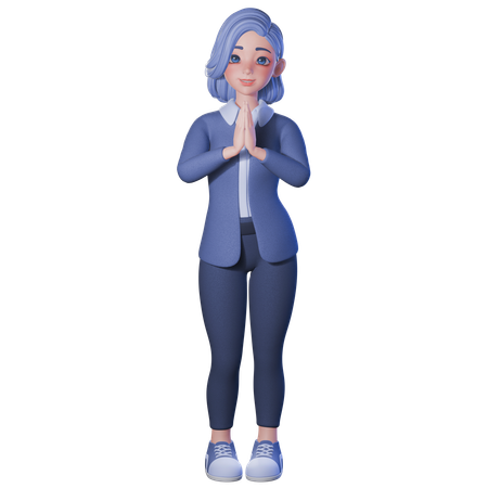Female Teacher Showing Praying Gesture  3D Illustration