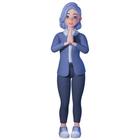 Female Teacher Showing Praying Gesture  3D Illustration