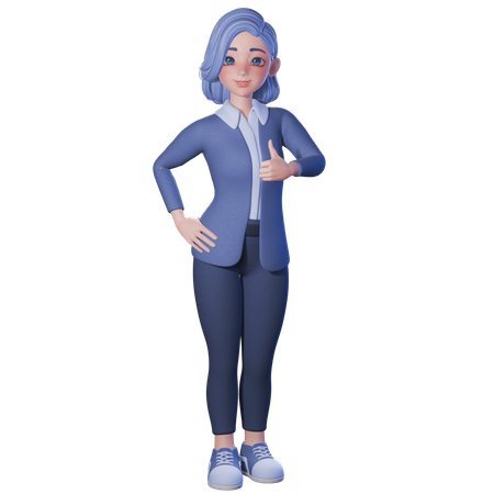 Female Teacher Showing Thumbs Up Gesture With Right Hand  3D Illustration