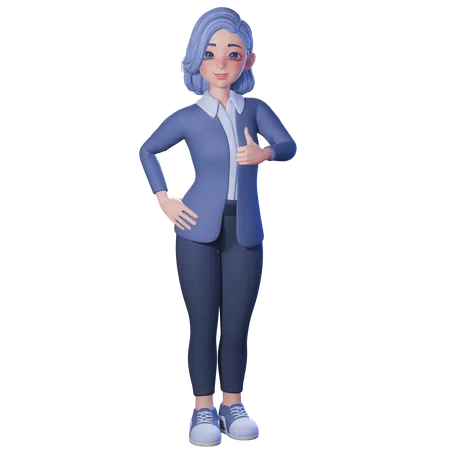 Female Teacher Showing Thumbs Up Gesture With Right Hand  3D Illustration