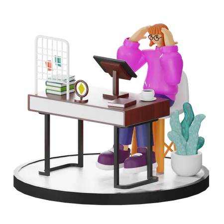 Female Thinking Of Ideas At Work  3D Illustration