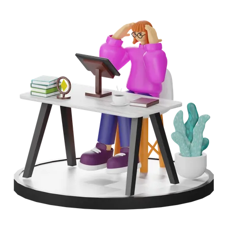 Female Thinking Of Ideas At Work  3D Illustration