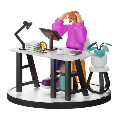 Female Thinking Of Ideas At Work  3D Illustration