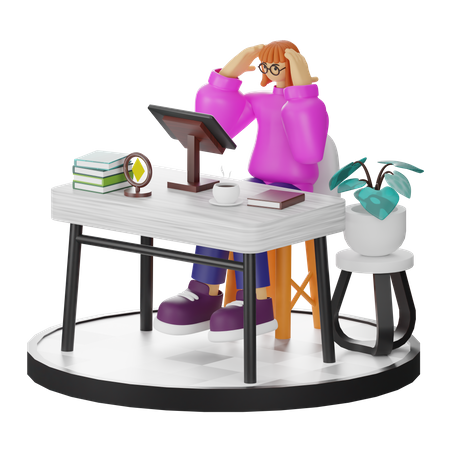 Female Thinking Of Ideas At Work  3D Illustration