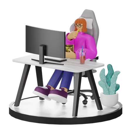 Female Thinking Of Ideas At Work  3D Illustration