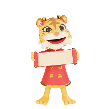 Female tiger holding scroll 3D Illustration