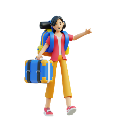 Female Tourist Doing For Trip  3D Icon