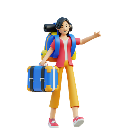 Female Tourist Doing For Trip  3D Illustration