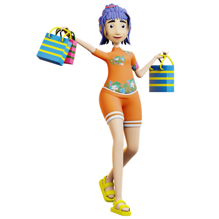 Female tourist doing shopping  3D Illustration