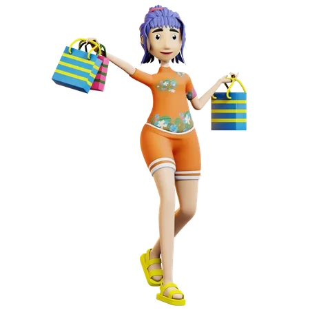 Female tourist doing shopping  3D Illustration