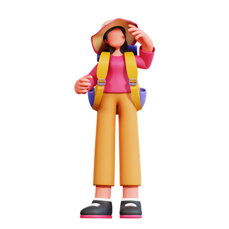 Female Tourist Finding Road Direction  3D Illustration