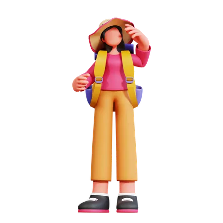 Female Tourist Finding Road Direction  3D Illustration