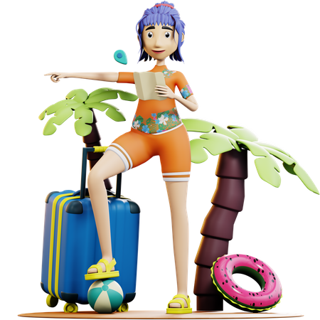 Female tourist finding travel location  3D Illustration