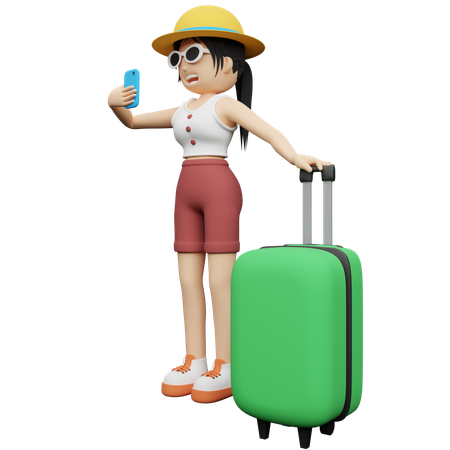 Female Tourist going on business trip  3D Illustration