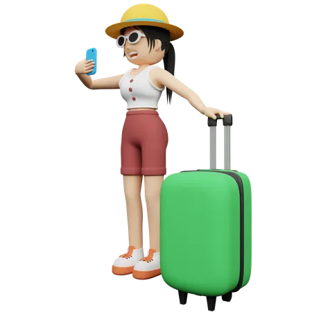 Female Tourist going on business trip  3D Illustration