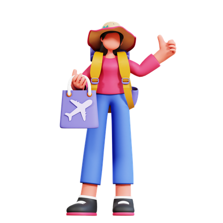 Female Tourist Is Carrying Shopping Bag In Airplane  3D Illustration