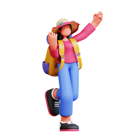Female Tourist Is Going On Camp  3D Illustration