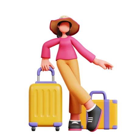 Female Tourist Is Going On Vacation  3D Illustration