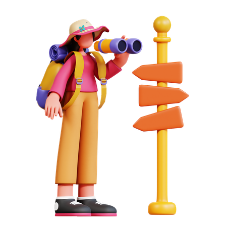 Female Tourist Is Looking For Direction  3D Illustration