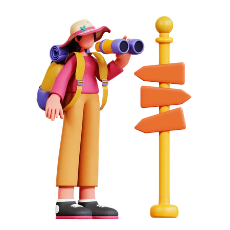 Female Tourist Is Looking For Direction  3D Illustration