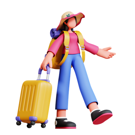Female Tourist Is Ready To Travel  3D Illustration