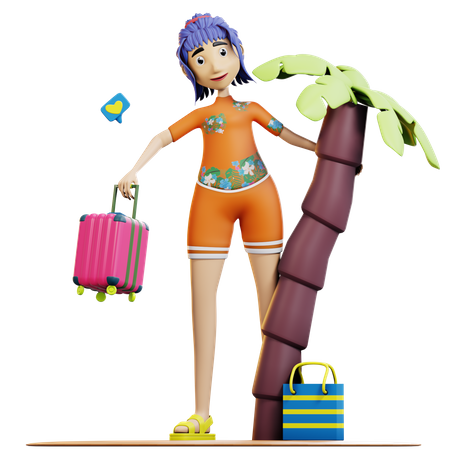 Female tourist on vacation  3D Illustration