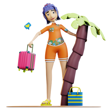 Female tourist on vacation 3D Illustration