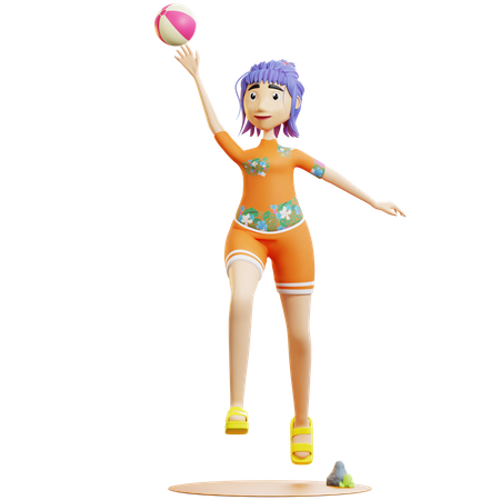 Female tourist playing volleyball  3D Illustration
